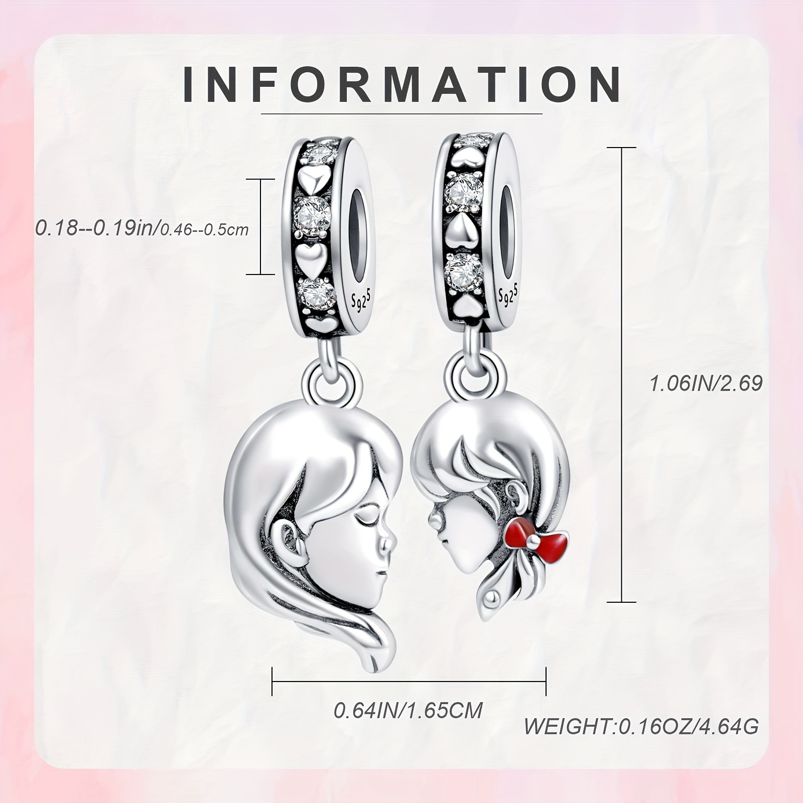 Mom Daughter Double Dangle Charm 925 Sterling Silver Pendant